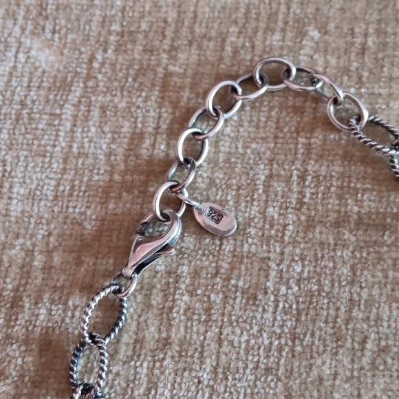 Studio Barse 925 Silver Turquoise Lariat Textured Link Necklace - Picture 3 of 11